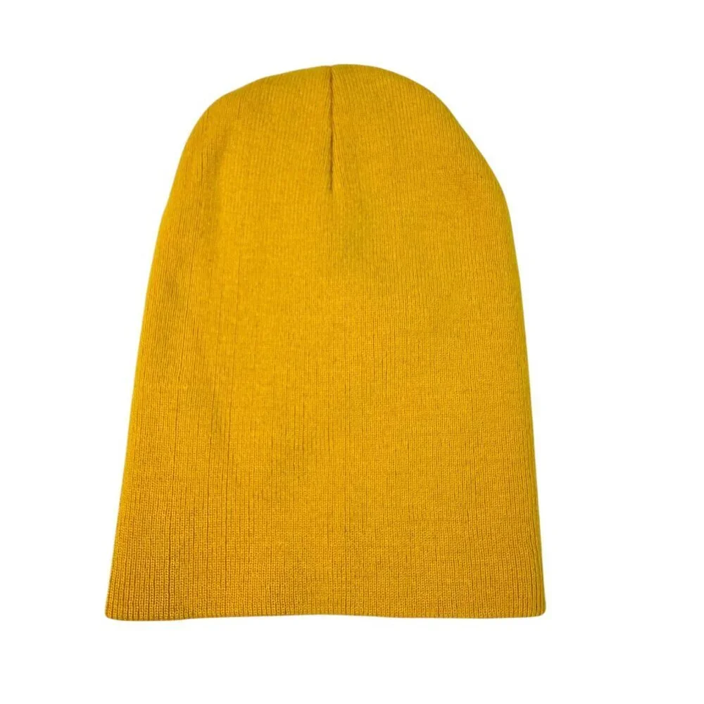 Yellow Knit Beanie with Smiley Face Embroidery – Unisex Adult